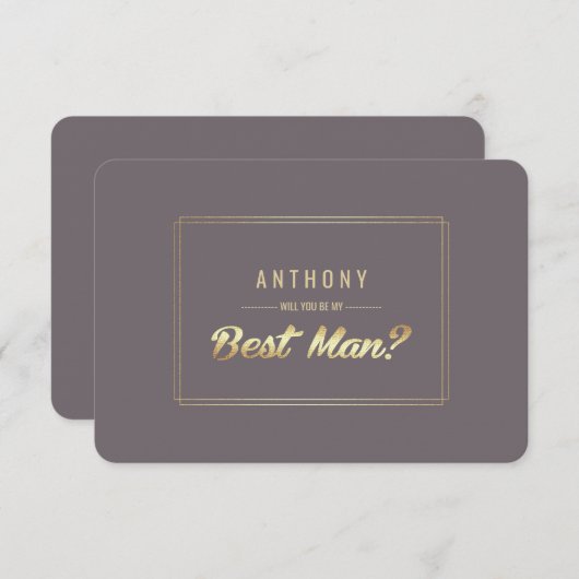 私の花婿介添人?ダークモカ金ゴールド結婚ズ 招待状 (正面/裏面)