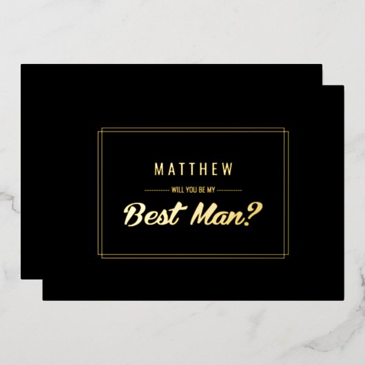 私の花婿介添人?ブラック金ゴールド結婚ズ 箔招待状 (正面/裏面)