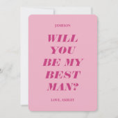 私の花婿介添人?文字モダンピンク 招待状 (正面)