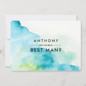 私の花婿介添人?水モダン色 招待状 (正面)