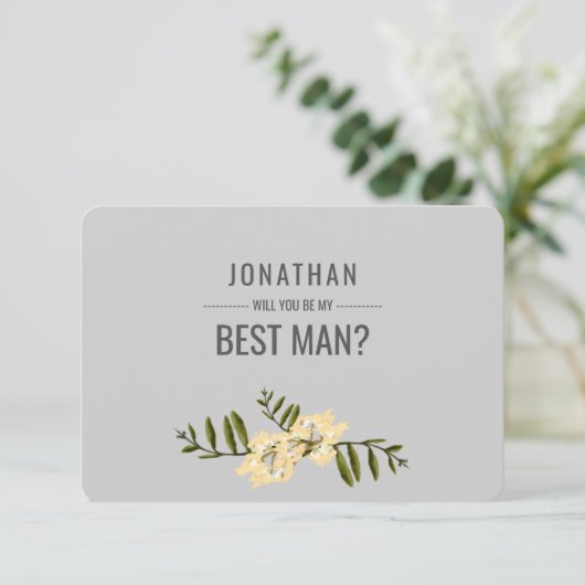 私の花婿介添人?水彩ブランチグレー 招待状 (スタンド正面)