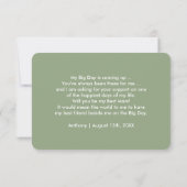 私の花婿介添人?緑のストライプパターン 招待状 (裏面)