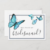 私の花嫁になる青い水色のバターフル 招待状 (正面/裏面)