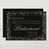 私の花嫁になる |黒と金ゴールドの紙吹雪 招待状 (正面/裏面)