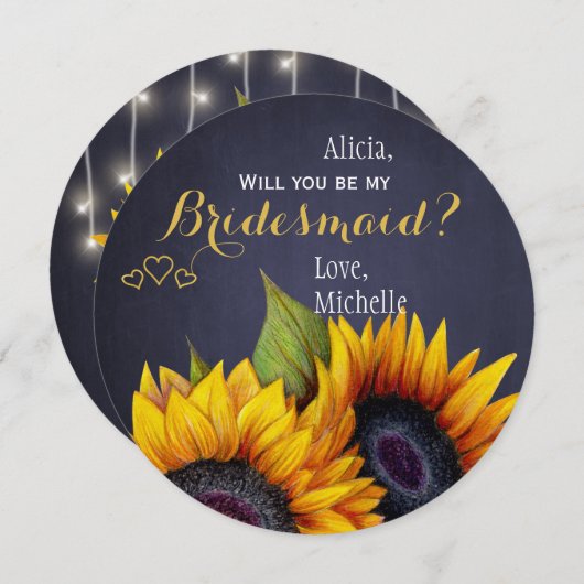 私の花嫁のひまわりネイビーになってくれるか? 招待状 (正面/裏面)