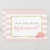 私の花嫁のカードになる |ピンクストライプ赤面&牡丹 招待状 (正面/裏面)