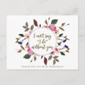 私の花嫁のカードピンク紫の花模様か ポストカード (正面)