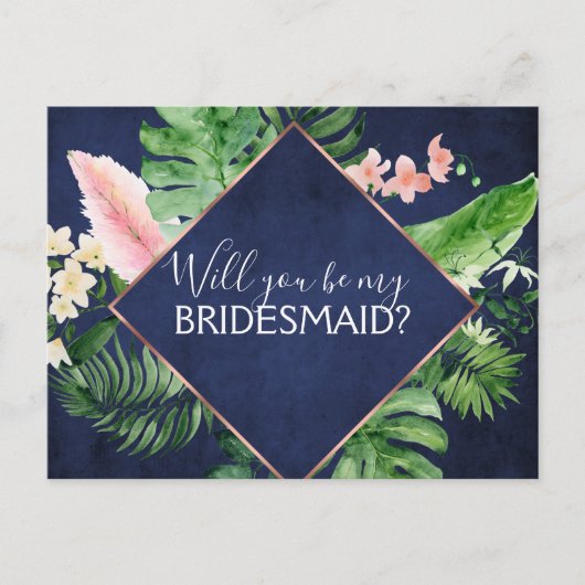 私の花嫁のトロピカルパーム・ネイビー・ブルー 案内ポストカード (正面)