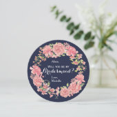 私の花嫁のネイビー・ピンクフローラリース 招待状 (スタンド正面)