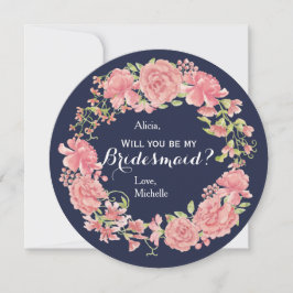 私の花嫁のネイビー・ピンクフローラリース 招待状