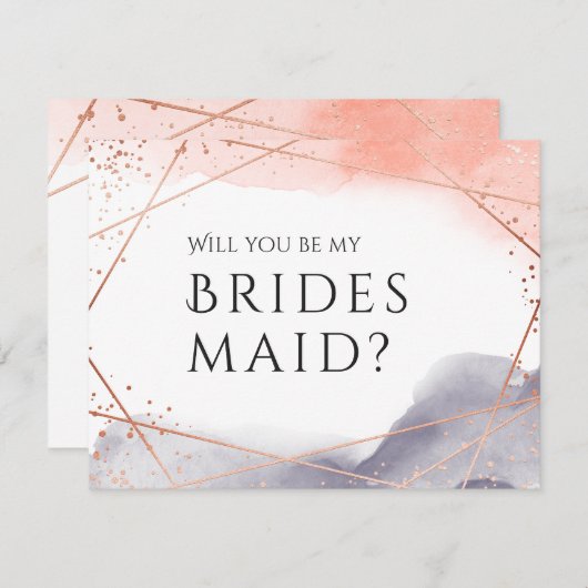 私の花嫁のバラ金ゴールド幾何学的 招待状 (正面/裏面)