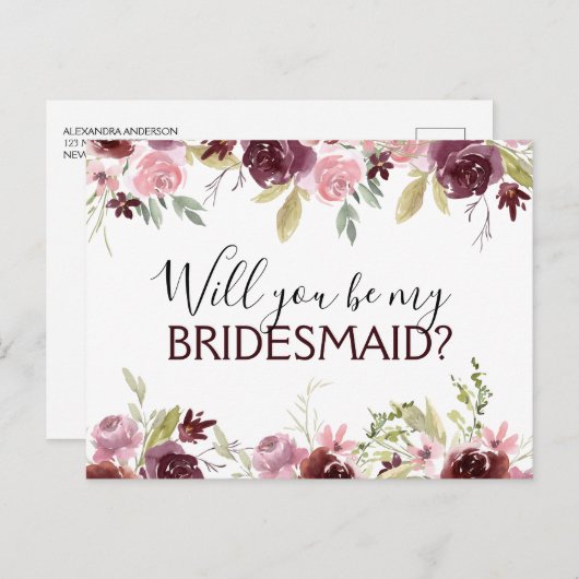 私の花嫁のバーガンディーピンクのフローラ 案内ポストカード (正面/裏面)