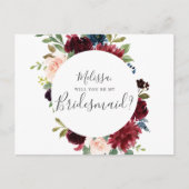 私の花嫁のバーガンディーブルーフローラか インビテーションポストカード (正面)