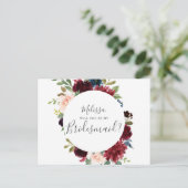 私の花嫁のバーガンディーブルーフローラか インビテーションポストカード (スタンド正面)