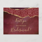 私の花嫁のバーガンディ&金ゴールドアゲートか インビテーションポストカード (正面)