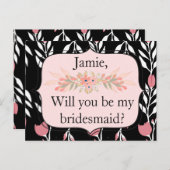 私の花嫁のピンクと黒のフローラか インビテーションポストカード (正面/裏面)
