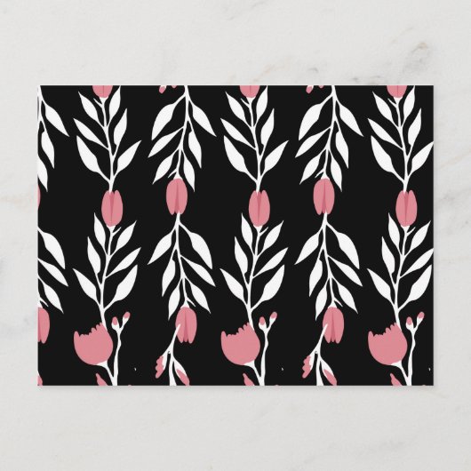 私の花嫁のピンクと黒のフローラか インビテーションポストカード (裏面)