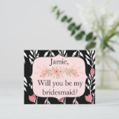 私の花嫁のピンクと黒のフローラか インビテーションポストカード (スタンド正面)