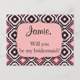 私の花嫁のピンクと黒の幾何学模様か インビテーションポストカード