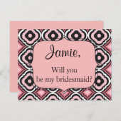 私の花嫁のピンクと黒の幾何学模様か インビテーションポストカード (正面/裏面)