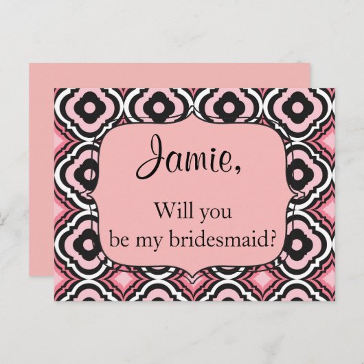 私の花嫁のピンクと黒の幾何学模様か インビテーションポストカード (正面/裏面)