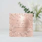 私の花嫁のピンクのローズ金ゴールドフローラ 招待状 (スタンド正面)