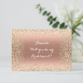私の花嫁のピンクのローズ金ゴールド紙吹雪 招待状 (スタンド正面)