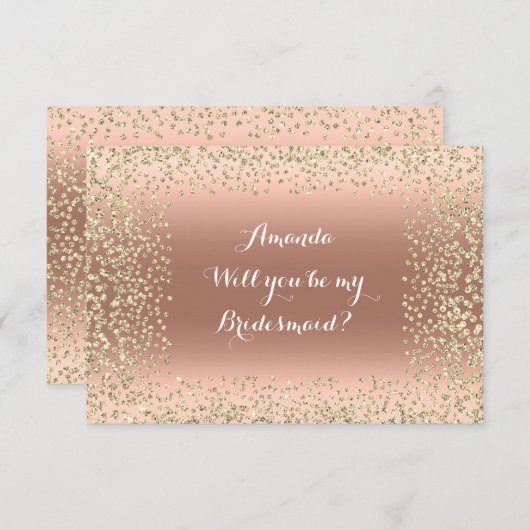 私の花嫁のピンクのローズ金ゴールド紙吹雪 招待状 (正面/裏面)