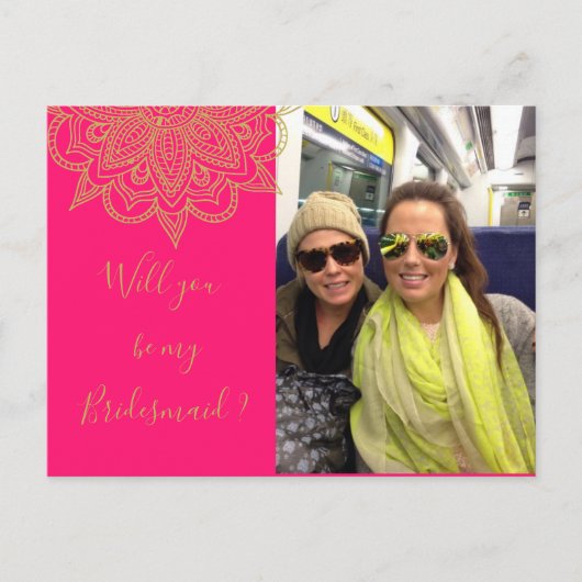 私の花嫁のピンクの金ゴールド写真になる インビテーションポストカード (正面)