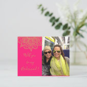 私の花嫁のピンクの金ゴールド写真になる インビテーションポストカード (スタンド正面)