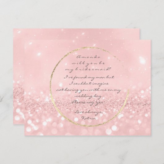 私の花嫁のピンクパウダー金ゴールドグリッター インビテーションポストカード (正面/裏面)