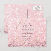 私の花嫁のピンクローズ金ゴールドグリッター インビテーションポストカード (正面/裏面)