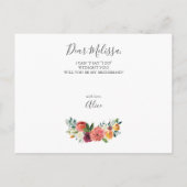 私の花嫁のブルゴーニュ黄色の花でね インビテーションポストカード (裏面)