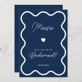 私の花嫁のプロポーズはネイビー・ブルー・ウェーブー 招待状 (正面/裏面)