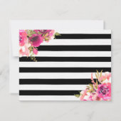 私の花嫁のホットピンクのフローラと黒 招待状 (裏面)