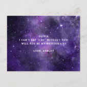 私の花嫁のメイドになってくれないか。パープル宇宙結婚ズ インビテーションポストカード (裏面)