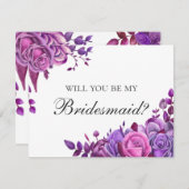 私の花嫁のメイドになってくれないか。ピンクと紫の花 招待状 (正面/裏面)