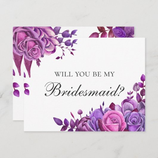 私の花嫁のメイドになってくれないか。ピンクと紫の花 招待状 (正面/裏面)