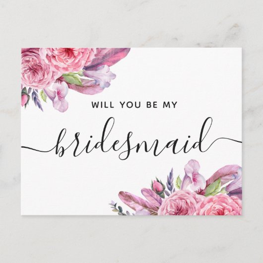 私の花嫁のメイドになってくれないか。ピンクボホフローラスクリプト インビテーションポストカード (正面)