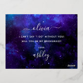 私の花嫁のメイドになってくれないか。宇宙ネイビー金ゴールドスクリプト 箔招待状ポストカード (裏面)