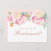 私の花嫁のメイドになってくれないか。水彩ピンクフローラ インビテーションポストカード (正面/裏面)