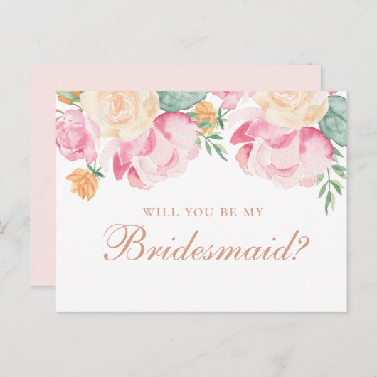 私の花嫁のメイドになってくれないか。水彩ピンクフローラ インビテーションポストカード (正面/裏面)