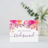 私の花嫁のメイドになってくれないか。水彩ピンクフローラ インビテーションポストカード (スタンド正面)
