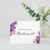 私の花嫁のメイドになってくれないか。紫とピンク結婚の インビテーションポストカード (スタンド正面)