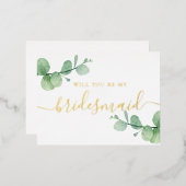 私の花嫁のメイドになってくれないか。金ゴールドエレガントユーカリ 箔招待状ポストカード (正面/裏面)