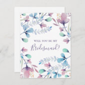 私の花嫁のメイドになってくれないか。青と紫のフローラ 招待状 (正面/裏面)