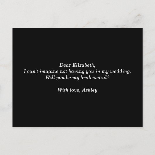 私の花嫁のメイドになってくれないか。黒エレガント字 インビテーションポストカード (裏面)