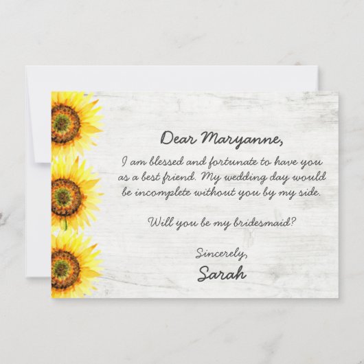 私の花嫁のメイドになってくれない?ひまわり素朴と木 招待状 (裏面)