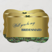 私の花嫁のメイドになってくれない？カスタムゴールデンピーコック 招待状 (正面/裏面)