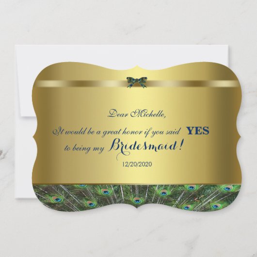 私の花嫁のメイドになってくれない？カスタムゴールデンピーコック 招待状 (裏面)